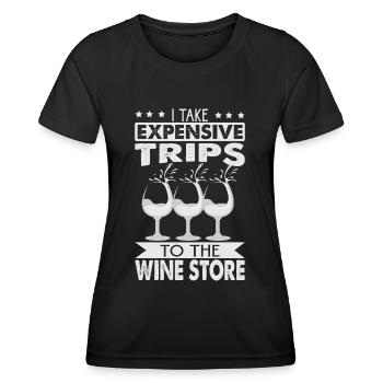 I Take Expensive Trips To The Wine Store - Funny - Frauen Funktions-T-Shirt - Schwarz - Vorne - AI Model Female 172 light (172cm)
