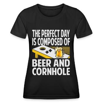 The Perfect Day est composé de bière et de cornhole - - T-shirt sport Femme - noir - Devant - AI Model Female 172 light (172cm)