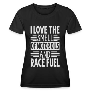 J’adore l’odeur des huiles moteur et du carburant de course - Rac - T-shirt sport Femme - noir - Devant - AI Model Female 172 light (172cm)
