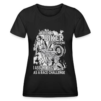 Quand un motard passe devant moi, je suppose que c’est une course - T-shirt sport Femme - noir - Devant - AI Model Female 172 light (172cm)