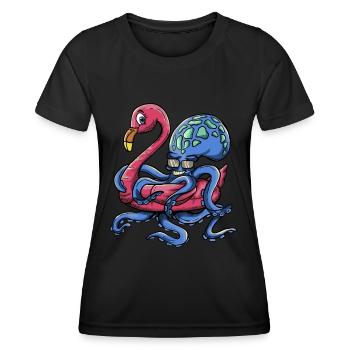 Poulpe portant un cerceau de flamant rose - Pool Party - T-shirt sport Femme - noir - Devant - AI Model Female 172 light (172cm)