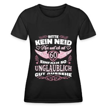 60. Geburtstag - Bitte kein Neid – 60 Jahre Frauen - Frauen Funktions-T-Shirt - Schwarz - Vorne - AI Model Female 172 light (172cm)