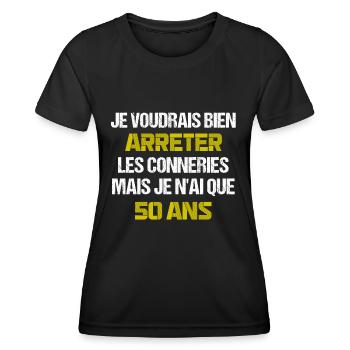 Arrêter les conneries à 50 ans - T-shirt sport Femme - noir - Devant - AI Model Female 172 light (172cm)