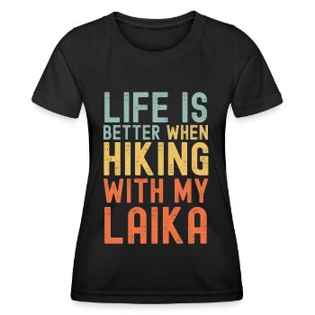 Laika Wanderhund retro - Frauen Funktions-T-Shirt - Schwarz - Vorne - AI Model Female 172 light (172cm)