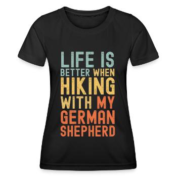 German-Shepherd Hiking dog retro - Women's Functional T-Shirt - black - Front - AI Model Female 172 light (172cm)