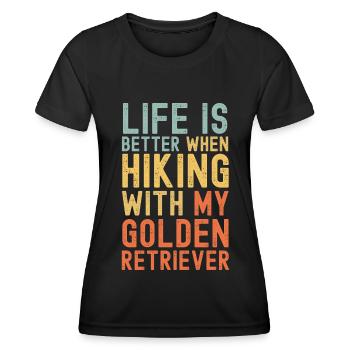Golden Retriever Hiking dog retro - Women's Functional T-Shirt - black - Front - AI Model Female 172 light (172cm)