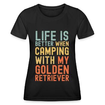 Golden Retriever Camping retro vintage - Women's Functional T-Shirt - black - Front - AI Model Female 172 light (172cm)