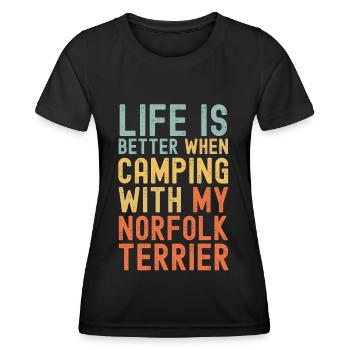 Norfolk Terrier Camping retro vintage - Women's Functional T-Shirt - black - Front - AI Model Female 172 light (172cm)