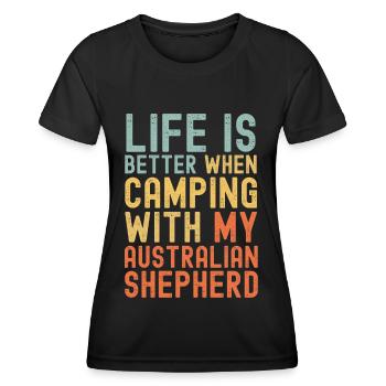 Australian Shepherd Camping retro vintage - Women's Functional T-Shirt - black - Front - AI Model Female 172 light (172cm)