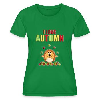 ICH LIEBE DEN HERBST - IGEL - TIER - BLÄTTER - Frauen Funktions-T-Shirt - Kelly Green - Vorne - AI Model Female 172 dark (172cm)