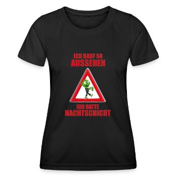ACHTUNG - ZOMBIE - NACHTSCHICHT - HALLOWEEN - Frauen Funktions-T-Shirt - Schwarz - Vorne - AI Model Female 172 light (172cm)