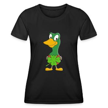 ENTE - KLEEBLATT - GLÜCK - GLÜCKSBRINGER - ERPEL - Frauen Funktions-T-Shirt - Schwarz - Vorne - AI Model Female 172 light (172cm)