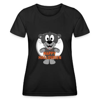 PANTHER - MONDSCHEIN - HAPPY HALLOWEEN - TIER - Frauen Funktions-T-Shirt - Schwarz - Vorne - AI Model Female 172 light (172cm)