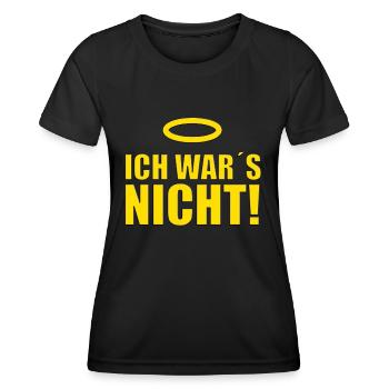 ICH WAR´S NICHT! - ENGEL - HIMMEL - HEILIGENSCHEIN - Frauen Funktions-T-Shirt - Schwarz - Vorne - AI Model Female 172 light (172cm)