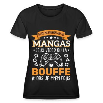 Mangas Jeux Video Bouffe Cadeau Humour - T-shirt sport Femme - noir - Devant - AI Model Female 172 light (172cm)
