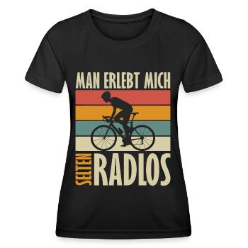 Man erlebt mich selten Radlos - Frauen Funktions-T-Shirt - Schwarz - Vorne - AI Model Female 172 light (172cm)