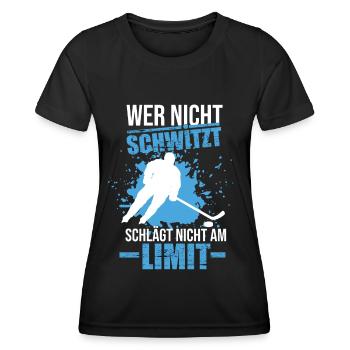 Eishockey Puck Schlittschuhe Hockey Hockeyspieler - Frauen Funktions-T-Shirt - Schwarz - Vorne - AI Model Female 172 light (172cm)