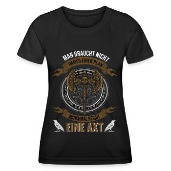 Wikinger Krieger Nordmann Nordische Mythologie Axt - Frauen Funktions-T-Shirt - Schwarz - Vorne - AI Model Female 172 light (172cm)
