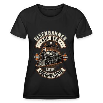 Eisenbahn Lokomotive Dampflok Modelleisenbahn bahn - Frauen Funktions-T-Shirt - Schwarz - Vorne - AI Model Female 172 light (172cm)