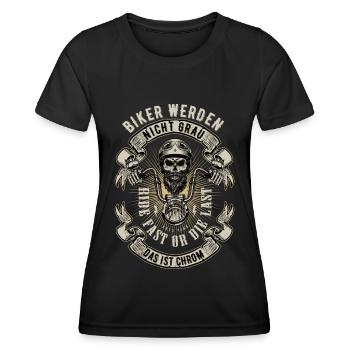 Biker Werden nicht Grau Motorrad Motorradfahrer - Frauen Funktions-T-Shirt - Schwarz - Vorne - AI Model Female 172 light (172cm)