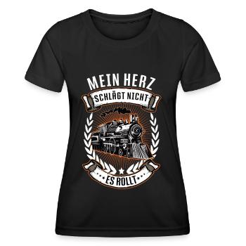 Eisenbahn Dampflok Eisenbahner Zug Modelleisenbahn - Frauen Funktions-T-Shirt - Schwarz - Vorne - AI Model Female 172 light (172cm)