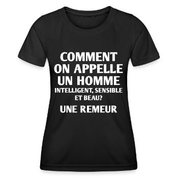 Wie nennt man einen klugen Mann? - Frauen Funktions-T-Shirt - Schwarz - Vorne - AI Model Female 172 light (172cm)