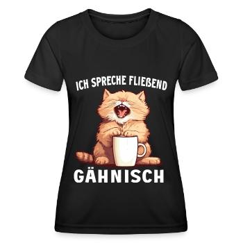 Lustig Katze Kaffee Kaffeeliebhaber Katzen Spruch - Frauen Funktions-T-Shirt - Schwarz - Vorne - AI Model Female 172 light (172cm)