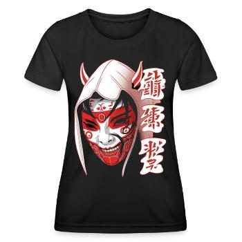 Traditionelle japanische Okame Otafuku Yokai Figur - Frauen Funktions-T-Shirt - Schwarz - Vorne - AI Model Female 172 light (172cm)