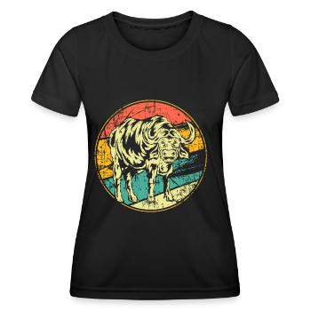 Buffle vintage buffle d’eau - T-shirt sport Femme - noir - Devant - AI Model Female 172 light (172cm)