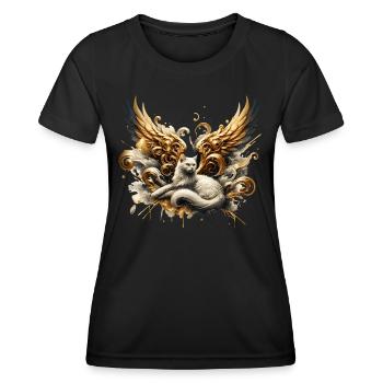 Angel Cat with Golden Wings – Mystical - Women's Functional T-Shirt - black - Front - AI Model Female 172 light (172cm)