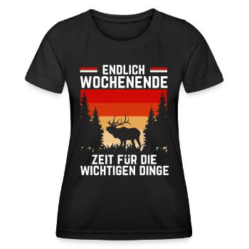 Jäger Spruch zum Wochenende für die Hirsch Jagd - Frauen Funktions-T-Shirt - Schwarz - Vorne - AI Model Female 172 light (172cm)