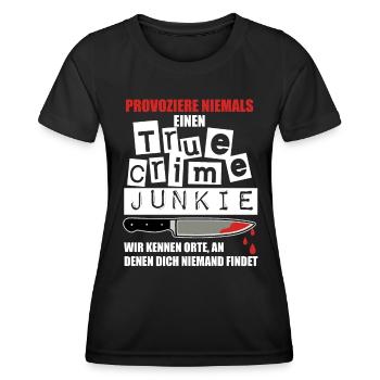 True Crime Shirt für True Crime Podcast Fans - Frauen Funktions-T-Shirt - Schwarz - Vorne - AI Model Female 172 light (172cm)