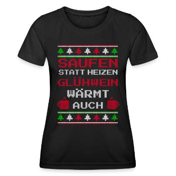 Glühwein saufen Ugly Christmas Glühweintasse - Frauen Funktions-T-Shirt - Schwarz - Vorne - AI Model Female 172 light (172cm)