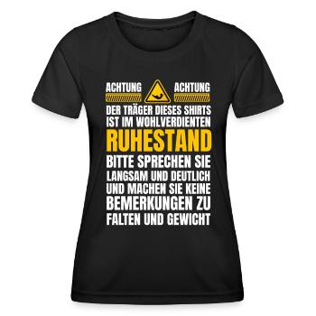 Ruhestand Warnhinweis lustiger Rentner Pensionär - Frauen Funktions-T-Shirt - Schwarz - Vorne - AI Model Female 172 light (172cm)