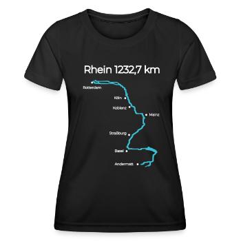 Rhein Fluss Karte Flusslauf Rhein - Frauen Funktions-T-Shirt - Schwarz - Vorne - AI Model Female 172 light (172cm)
