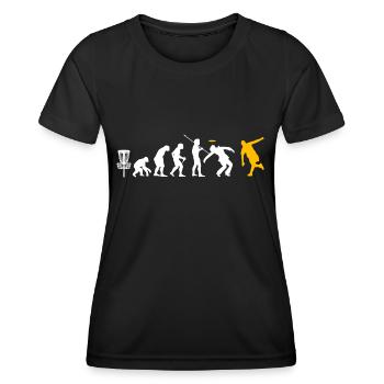 lustiges Frisbee Golf Shirt Evolution Disc golf - Frauen Funktions-T-Shirt - Schwarz - Vorne - AI Model Female 172 light (172cm)