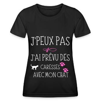 J'peux pas j'ai prévu des caresses avec mon chat - T-shirt sport Femme - noir - Devant - AI Model Female 172 light (172cm)