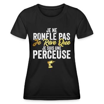 Perceuse Hurmour Bricolage pour Papa Bricoleur - T-shirt sport Femme - noir - Devant - AI Model Female 172 light (172cm)