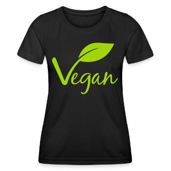 Vegan mit einem Blatt für Veganer und Vegetarier - Frauen Funktions-T-Shirt - Schwarz - Vorne - AI Model Female 172 light (172cm)