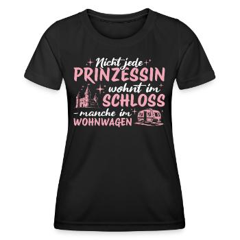 Camperin Prinzessin mit Wohnwagen - Frauen Funktions-T-Shirt - Schwarz - Vorne - AI Model Female 172 light (172cm)