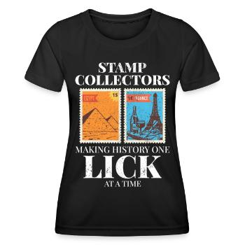 Philatéliste collectionneur collectionneur de timbres - T-shirt sport Femme - noir - Devant - AI Model Female 172 light (172cm)
