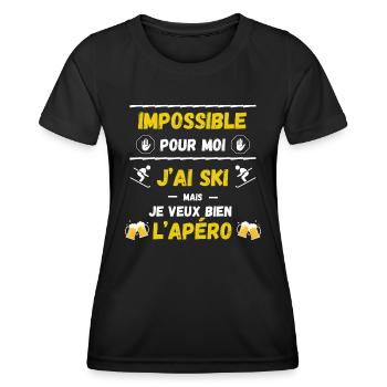 Impossible pour moi, j'ai ski mais apéro - T-shirt sport Femme - noir - Devant - AI Model Female 172 light (172cm)