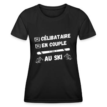 Célibataire, en couple, au ski - T-shirt sport Femme - noir - Devant - AI Model Female 172 light (172cm)