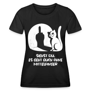 Siehst du es geht auch ohne Mittelfinger - Katze - Frauen Funktions-T-Shirt - Schwarz - Vorne - AI Model Female 172 light (172cm)