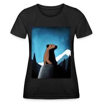 Marmot in Mountain Landscape | Painting - Frauen Funktions-T-Shirt - Schwarz - Vorne - AI Model Female 172 light (172cm)