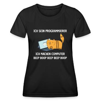 Lustiges Programmierer Entwickler Computer Katzen - Frauen Funktions-T-Shirt - Schwarz - Vorne - AI Model Female 172 light (172cm)