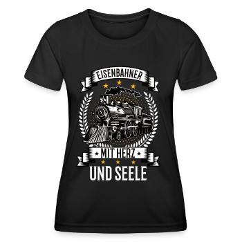 Eisenbahner mit Herz und Seele Eisenbahn Zug - Frauen Funktions-T-Shirt - Schwarz - Vorne - AI Model Female 172 light (172cm)