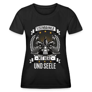 Eisenbahner mit Herz und Seele Eisenbahn Bahn - Frauen Funktions-T-Shirt - Schwarz - Vorne - AI Model Female 172 light (172cm)