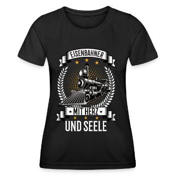 Eisenbahner mit Herz und Seele Eisenbahn Bahn - Frauen Funktions-T-Shirt - Schwarz - Vorne - AI Model Female 172 light (172cm)