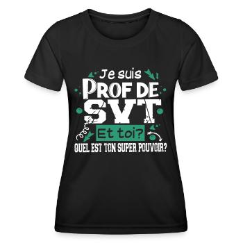 Prof Professeur SVT Sciences Vie Terre Métier - T-shirt sport Femme - noir - Devant - AI Model Female 172 light (172cm)